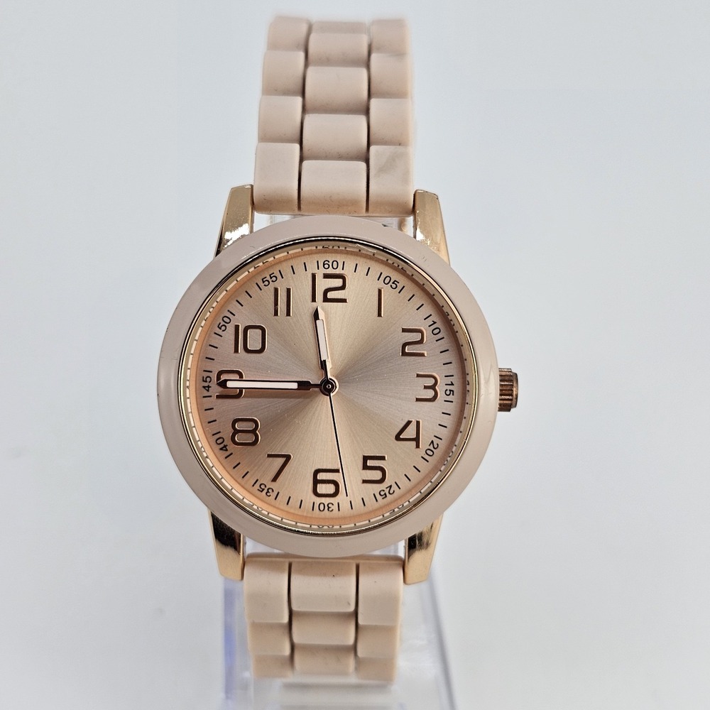 38MM Analog Watch Women‎ Tan Dial Tan Plastic Bands NEW Battery